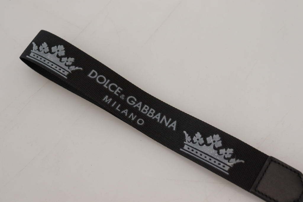 Dolce & Gabbana Black Polyester Logo Silver Tone Brass Keychain - Luxe & Glitz