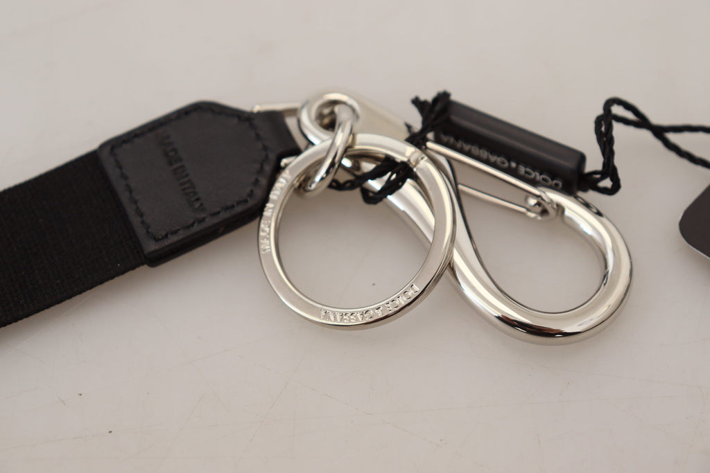 Dolce & Gabbana Black Polyester Logo Silver Tone Brass Keychain - Luxe & Glitz