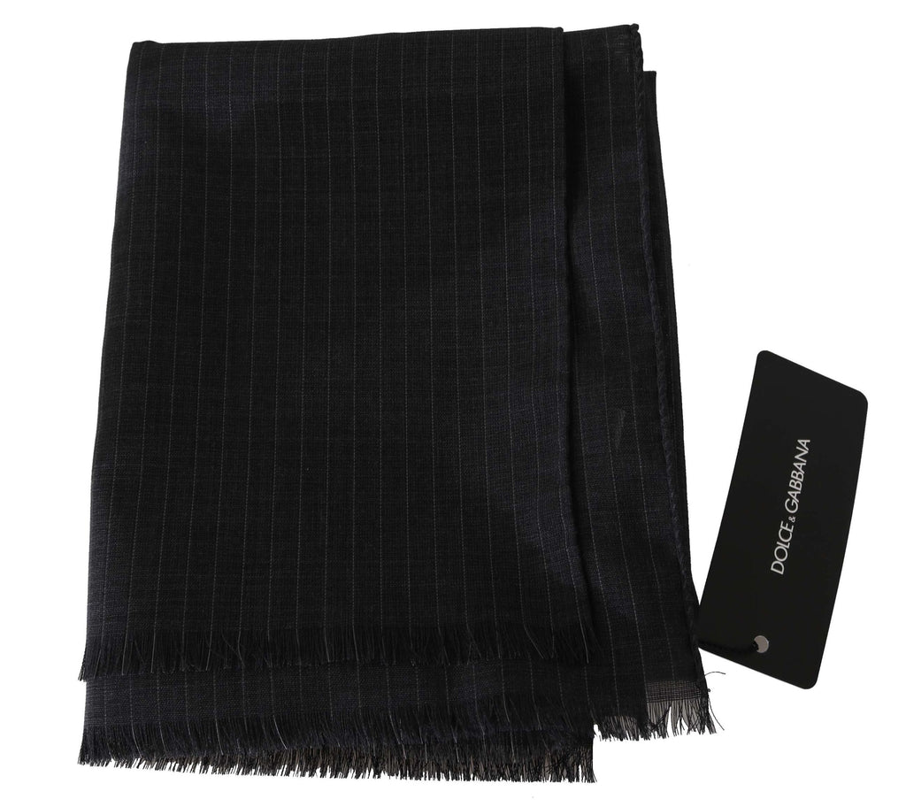 Dolce & Gabbana Gray 100% Wool Striped Pattern Wrap Scarf Dolce & Gabbana