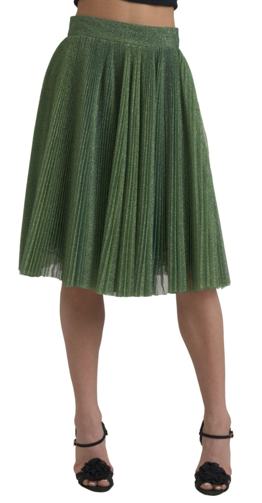 Dolce & Gabbana Metallic Green High Waist A-line Pleated Skirt Dolce & Gabbana