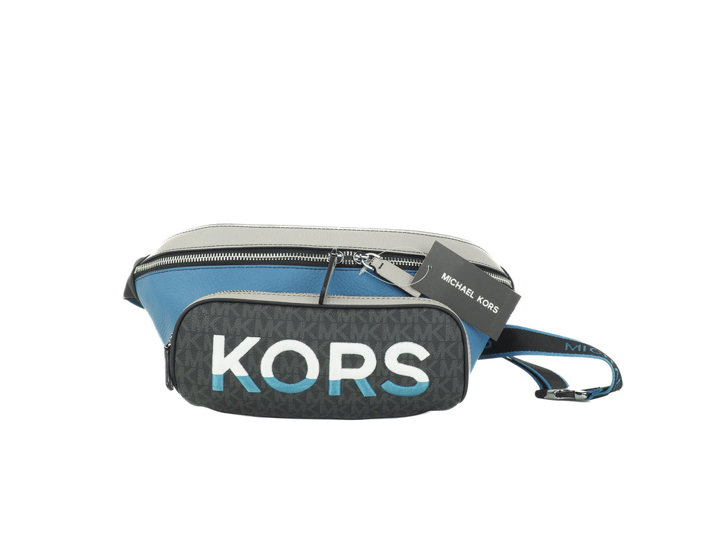 Michael Kors Cooper Large Blue Multi Leather Embroidered Logo Utility Belt Bag Michael Kors