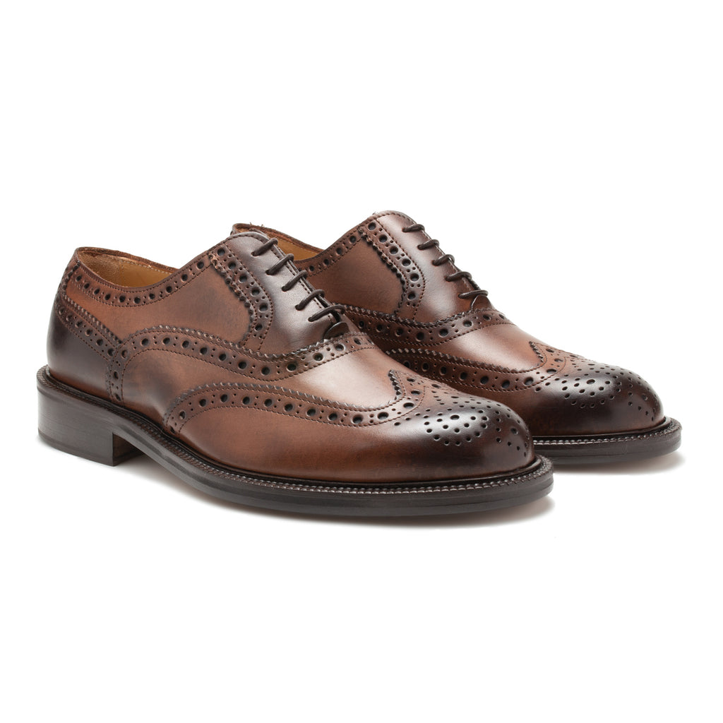 Saxone of Scotland Natural Brown Leather Mens Laced Full Brogue Shoes Saxone of Scotland