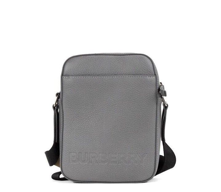Burberry Thornton Small Grey Embossed Logo Grainy Leather Crossbody Handbag Burberry