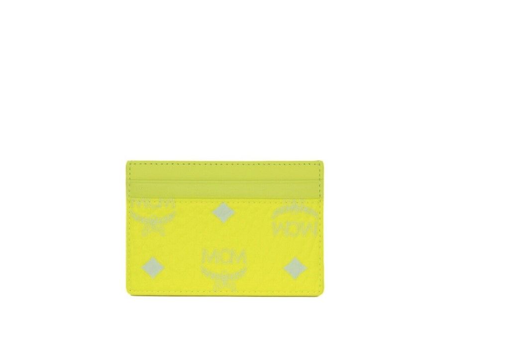 MCM Spectrum Diamond Mini Neon Yellow Visetos Leather Card Case Holder Wallet MCM