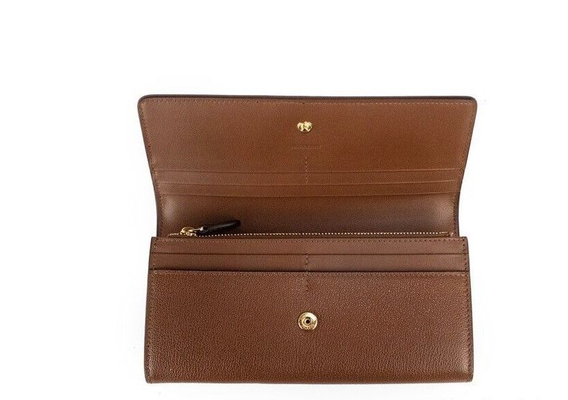 Burberry Porter Tan Grained Leather Embossed Continental Clutch Flap Wallet Brown Burberry