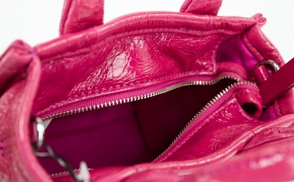 Marc Jacobs The Shiny Crinkle Micro Tote Magenta Leather Crossbody Bag Handbag Marc Jacobs