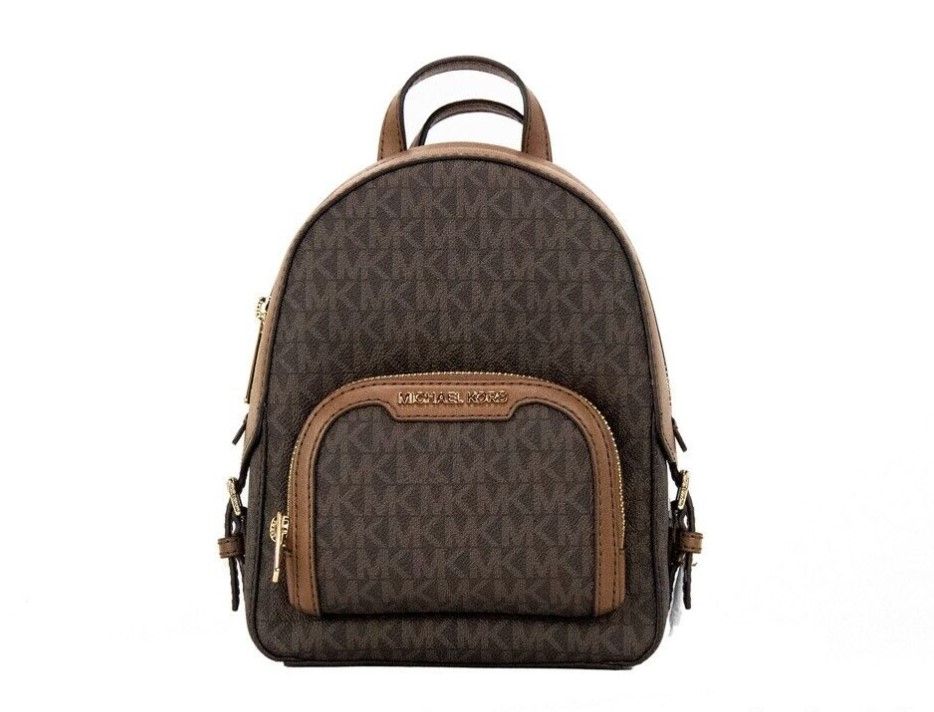Michael Kors Jaycee mini XS Brown Signature PVC Zip Pocket Shoulder Backpack Bag Michael Kors