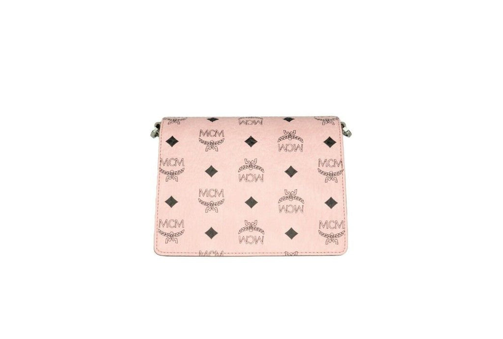 MCM Signature Soft Pink Diamond Logo Leather Mini Flap Lock Crossbody Handbag MCM
