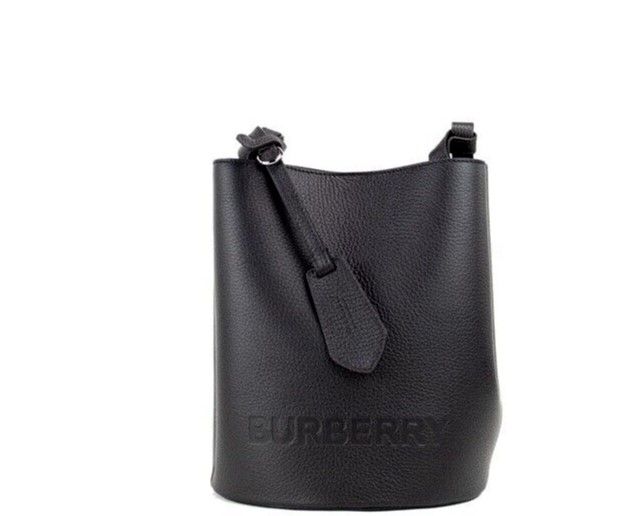 Burberry Lorne Small Black Pebbled Leather Bucket Crossbody Handbag Purse Burberry