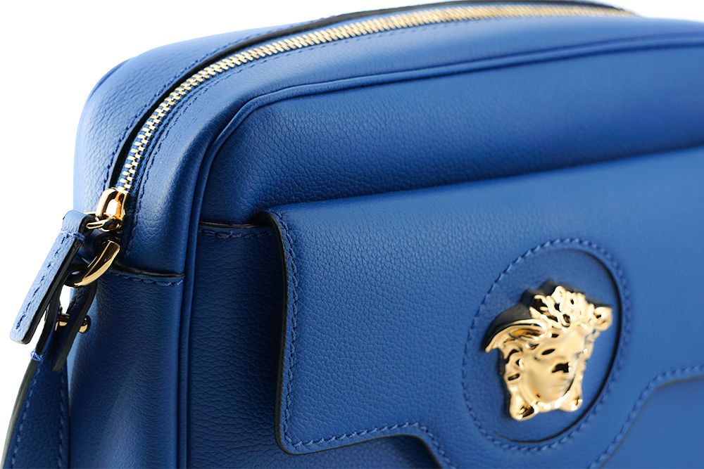 Versace Blue Calf Leather Camera Shoulder Bag - Luxe & Glitz