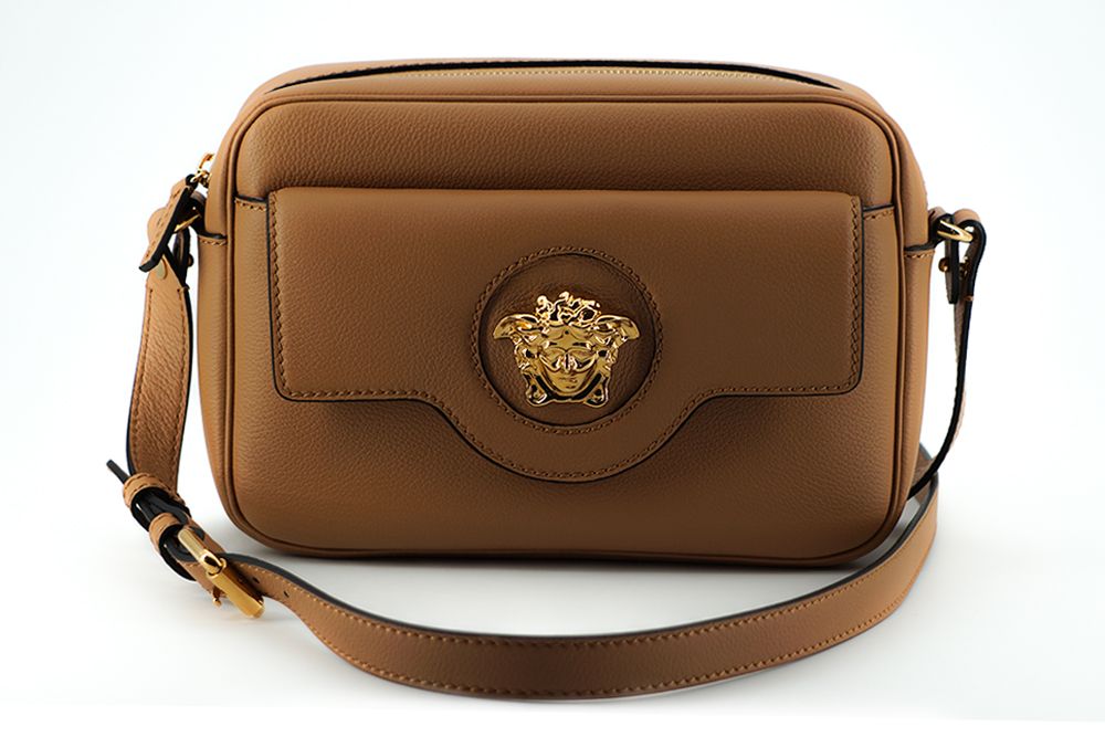 Versace Brown Calf Leather Camera Shoulder Bag - Luxe & Glitz