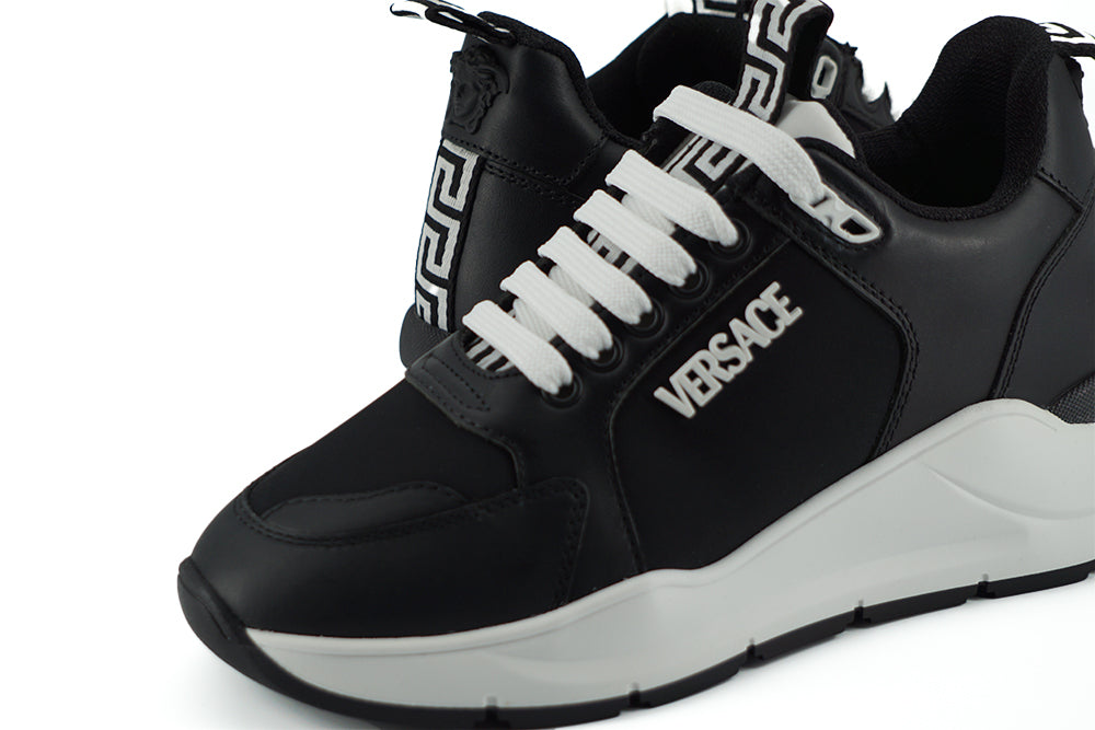 Versace Black and White Calf Leather Sneakers Versace