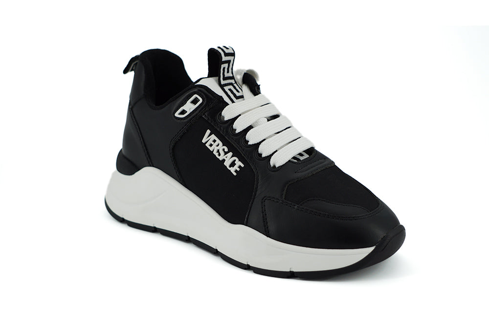 Versace Black and White Calf Leather Sneakers Versace