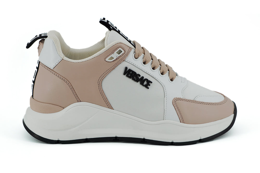 Versace Light Pink and White Calf Leather Sneakers Versace