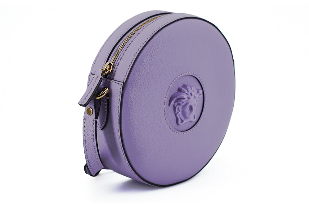 Versace Purple Calf Leather Round Disco Shoulder Bag - Luxe & Glitz