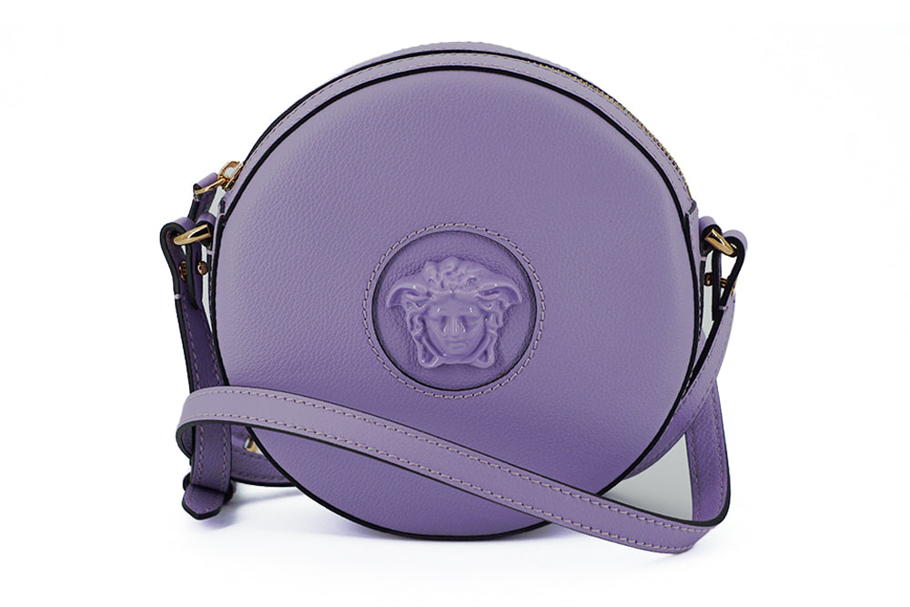 Versace Purple Calf Leather Round Disco Shoulder Bag - Luxe & Glitz