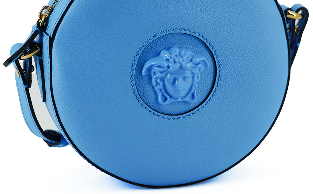 Versace Blue Calf Leather Round Disco Shoulder Bag - Luxe & Glitz