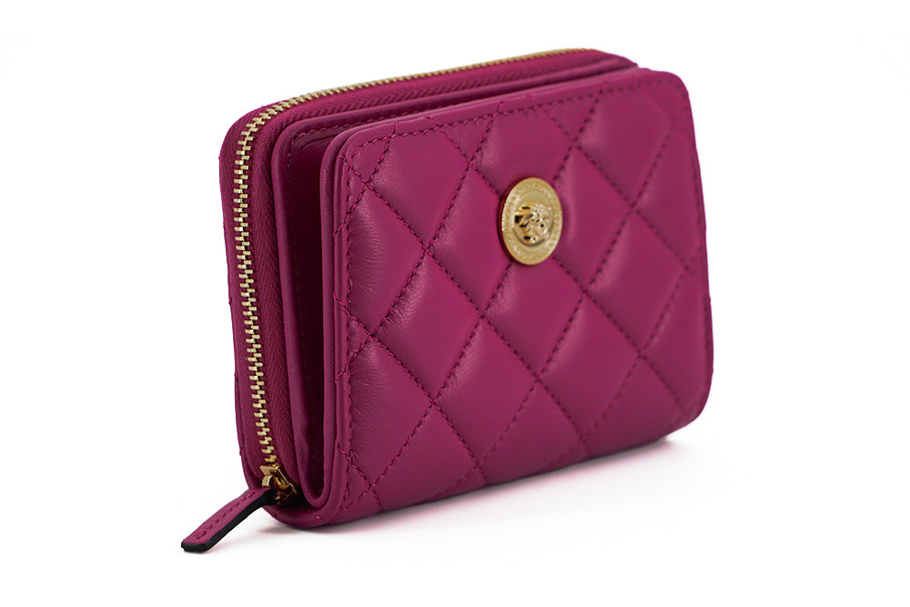 Versace Purple Nappa Leather Bifold Zip Around Wallet - Luxe & Glitz