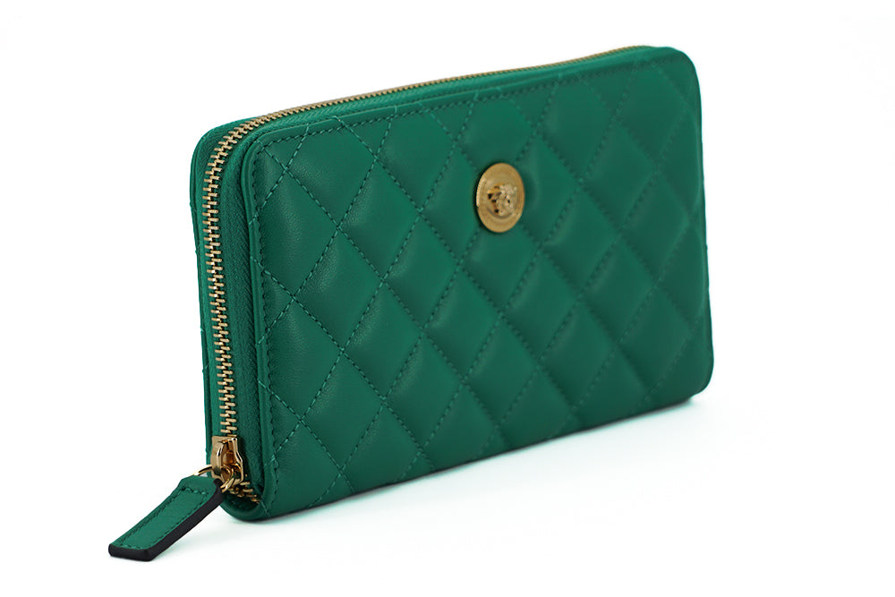 Versace Green Leather Long Zip Around Wallet - Luxe & Glitz