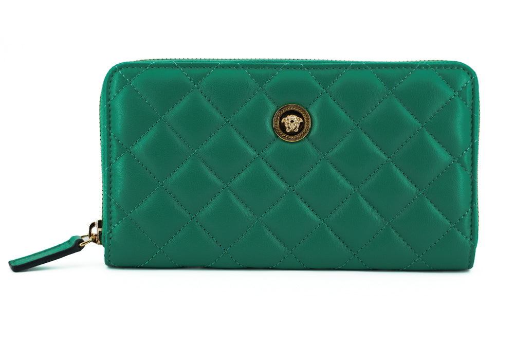 Versace Green Leather Long Zip Around Wallet - Luxe & Glitz