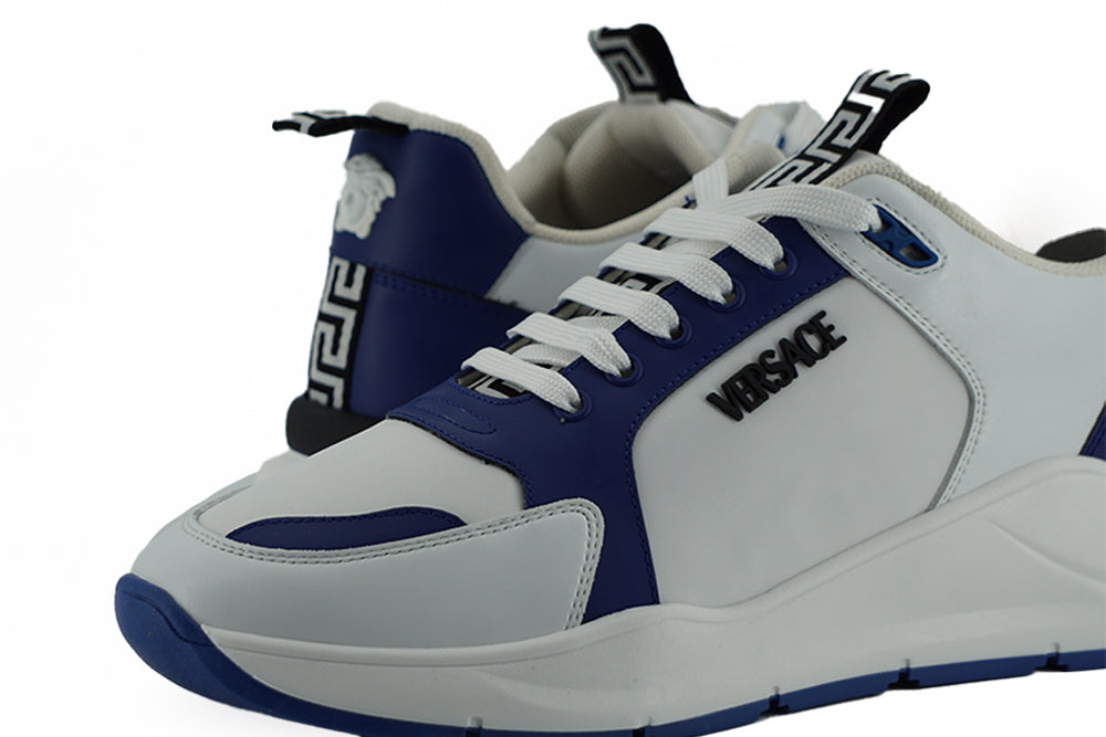 Versace Blue and White Calf Leather Sneakers Versace