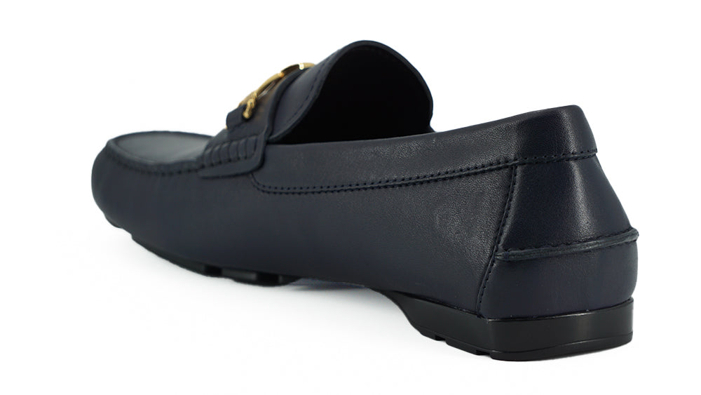 Versace Navy Blue Calf Leather Loafers Shoes Versace