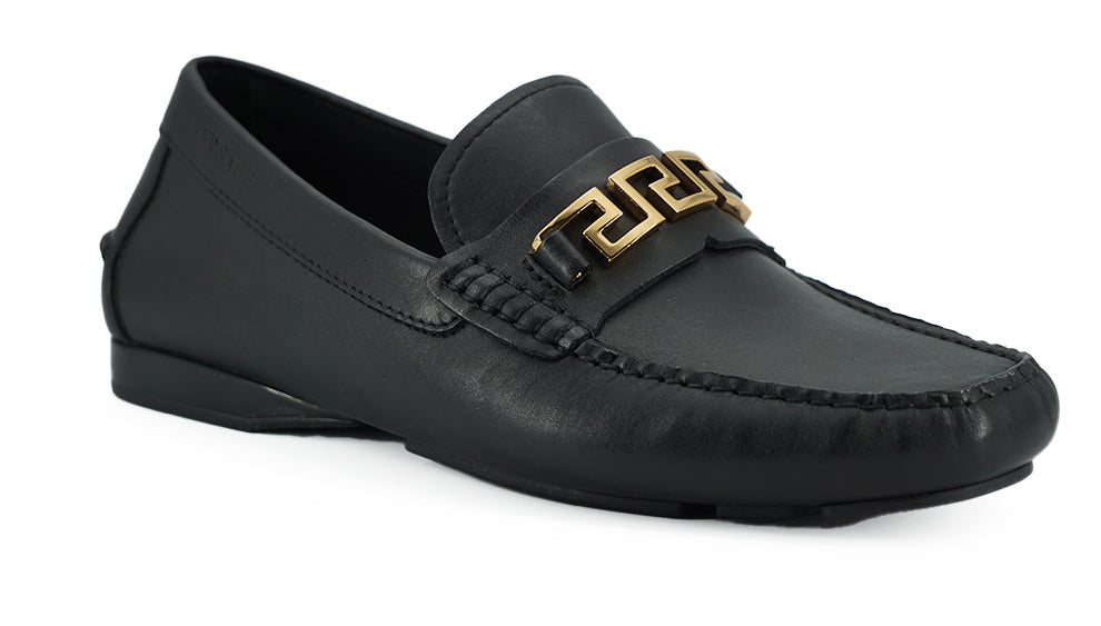 Versace Black Calf Leather Loafers Shoes Versace