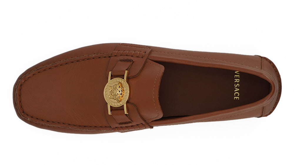 Versace Natural Brown Calf Leather Loafers Shoes Versace
