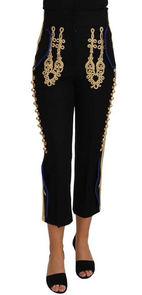 Dolce & Gabbana Military Embellished Pants Black Gold Dress Pant - Luxe & Glitz