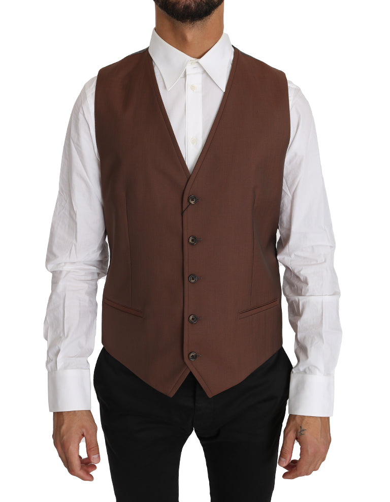 Dolce & Gabbana Brown Wool Silk Waistcoat Vest - Luxe & Glitz