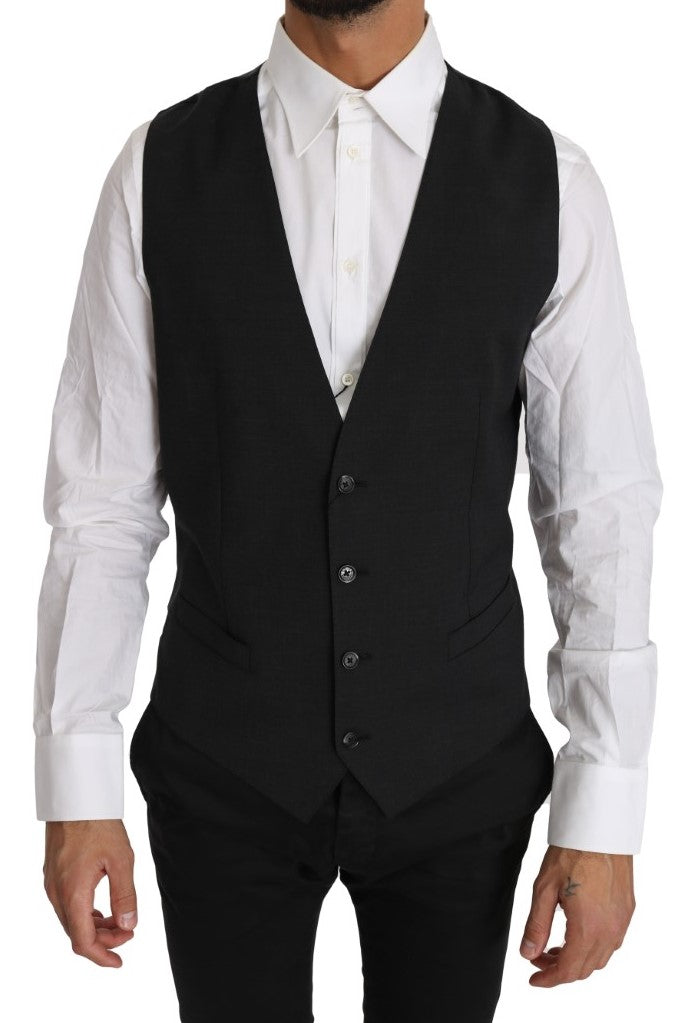 Dolce & Gabbana Gray Solid 100% Wool Waistcoat Vest - Luxe & Glitz