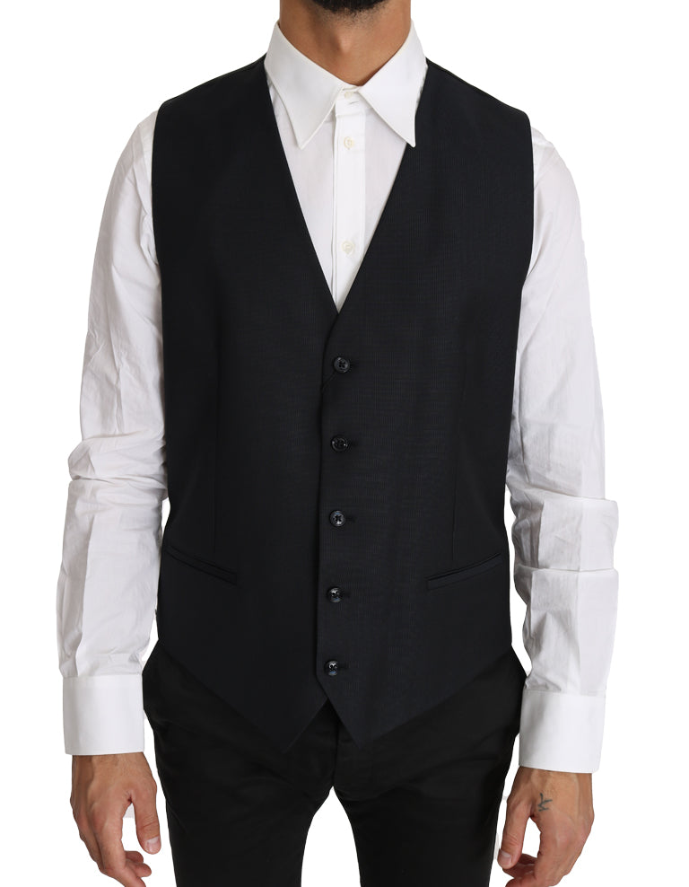 Dolce & Gabbana Gray Wool Silk Waistcoat Vest - Luxe & Glitz