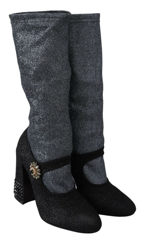 Dolce & Gabbana Black Crystal Mary Janes Booties Shoes Dolce & Gabbana