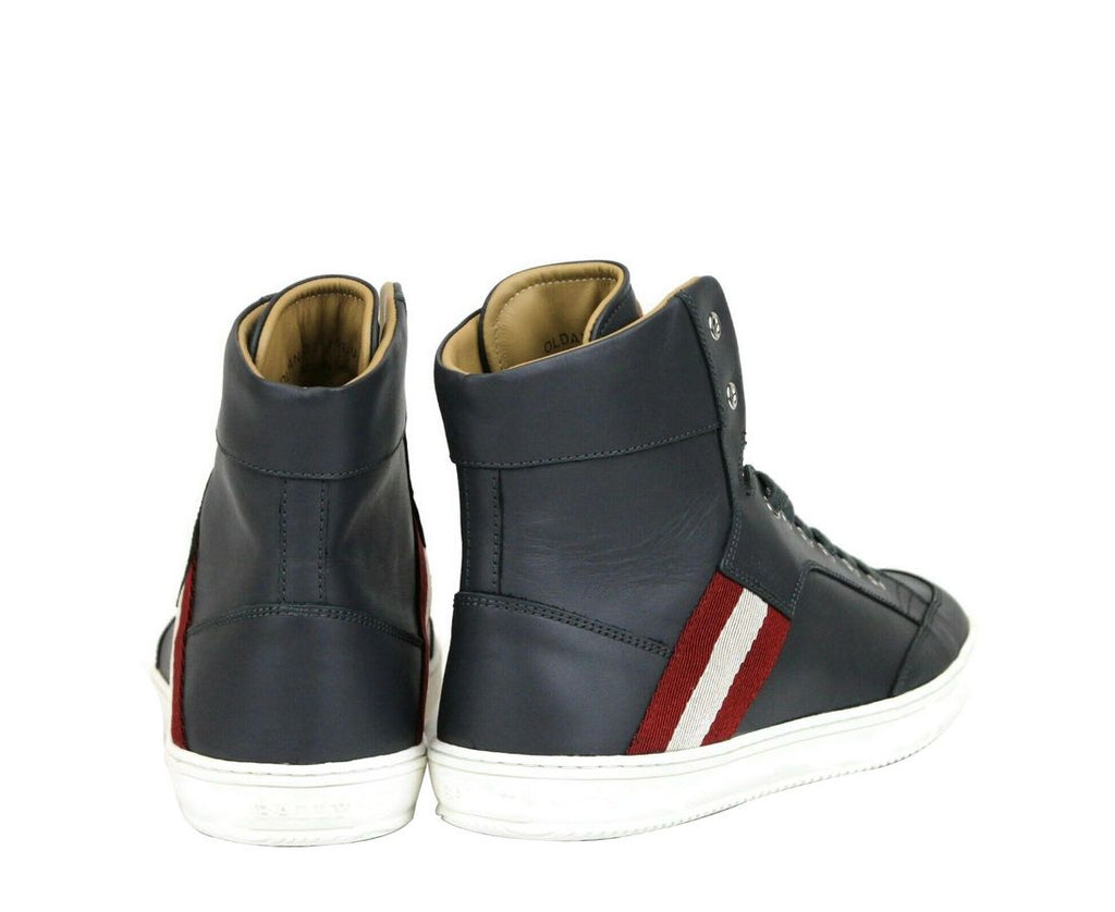 Bally Dark Grey Calf Leather Hi Top Sneaker With Red Beige Bally