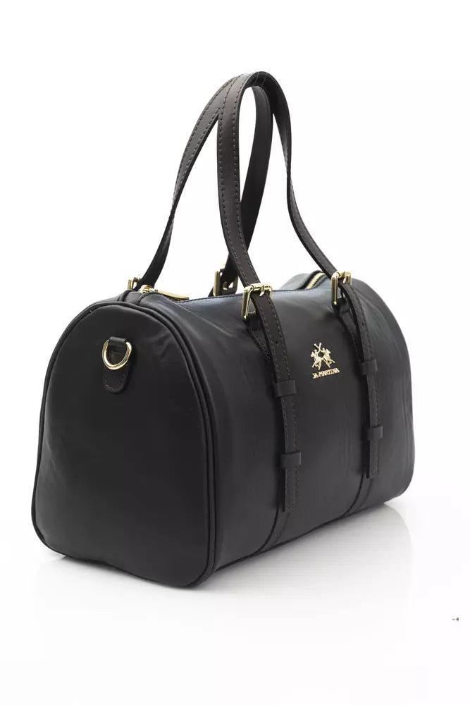 La Martina Black Calfskin Messenger Bag - Luxe & Glitz