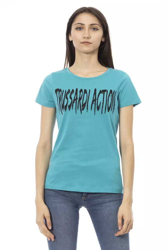 Trussardi Action Light Blue Cotton Tops & T-Shirt Trussardi Action