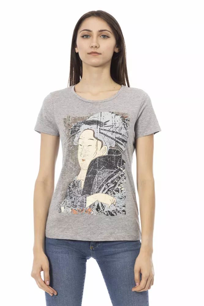 Trussardi Action Chic Gray Short Sleeve Tee with Front Print Trussardi Action