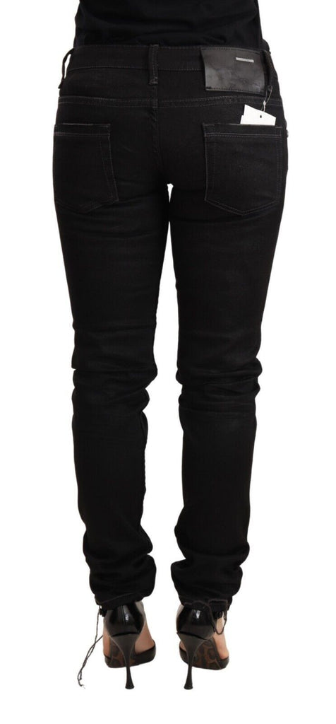 Acht Black Washed Cotton Slim Fit Denim Low Waist Trouser Jeans - Luxe & Glitz