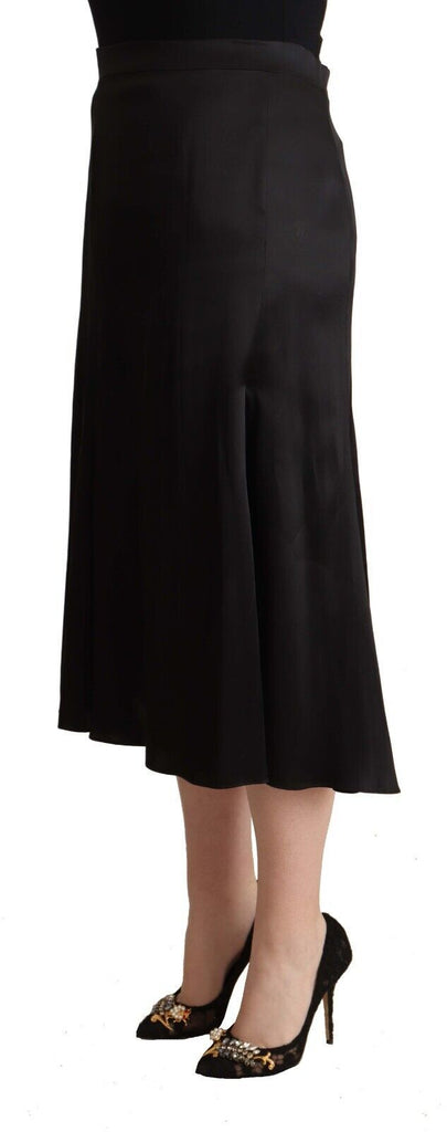 Blumarine Black Acetate High Waist A-line Midi Skirt Blumarine