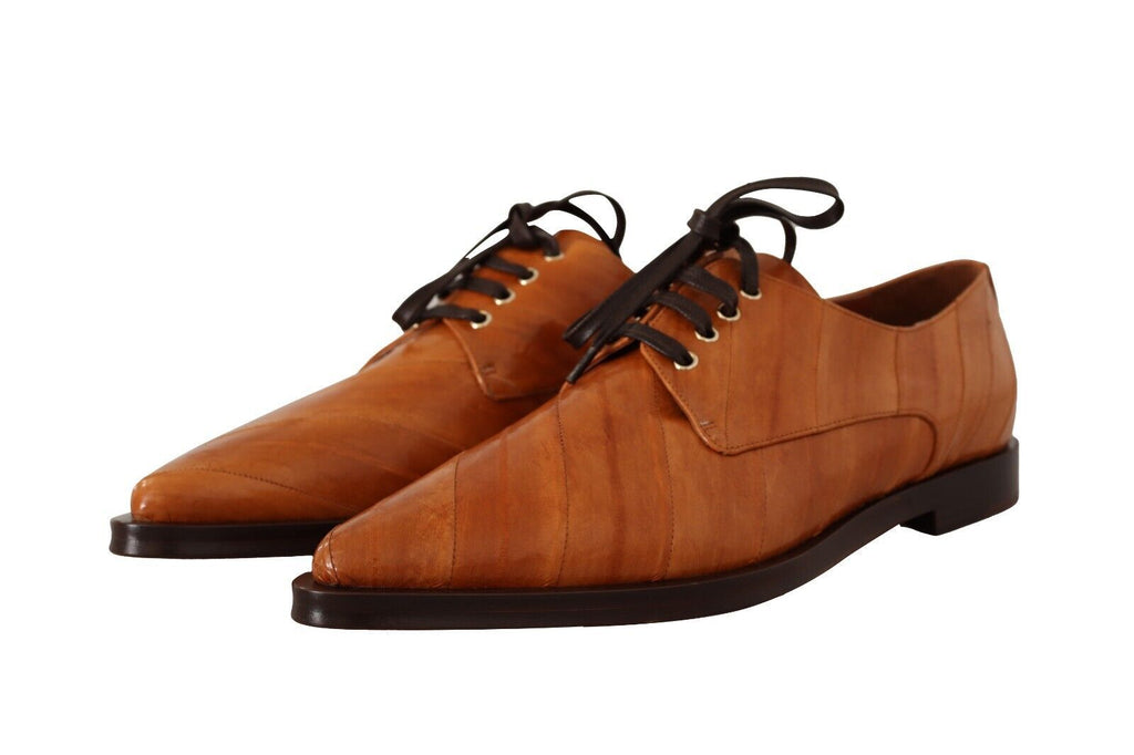Dolce & Gabbana Brown Eel Leather Lace Up Formal Shoes Dolce & Gabbana