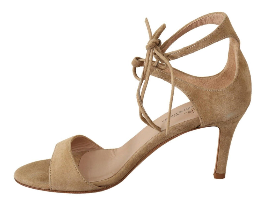 Maria Christina Beige Suede Leather Ankle Strap Pumps Shoes Maria Christina