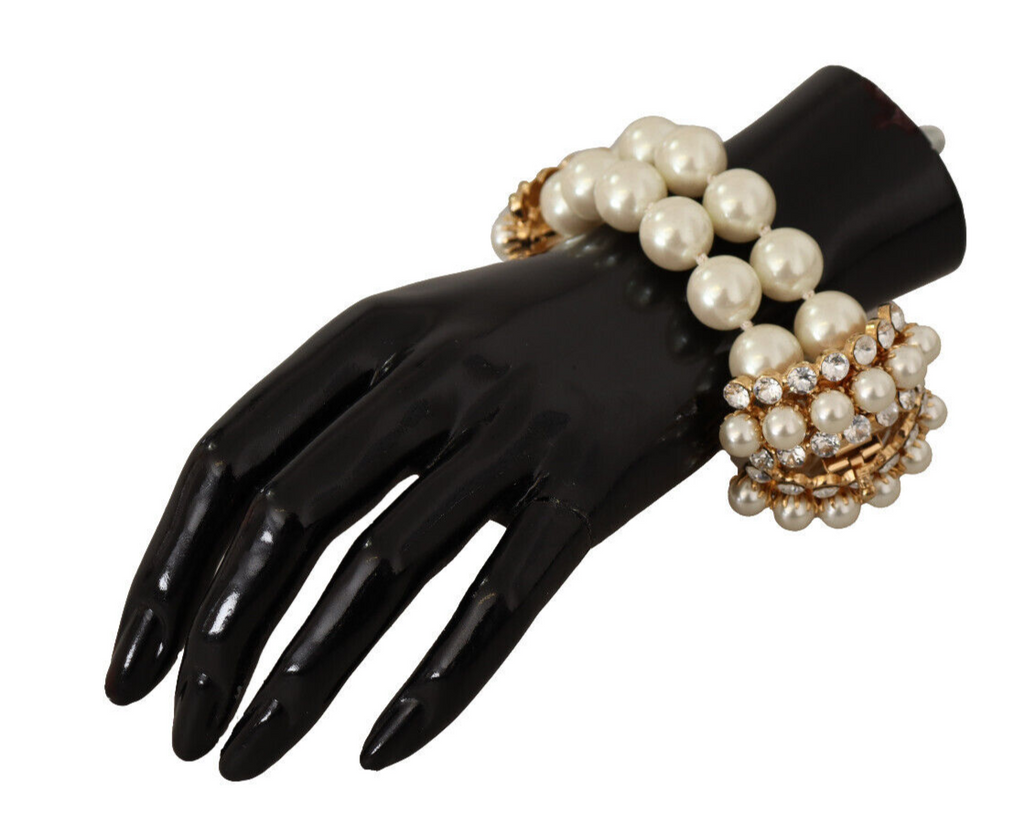 Dolce & Gabbana White Faux Pearl Beads Translucent Crystals Bracelet Dolce & Gabbana