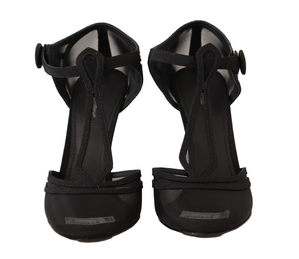 Dolce & Gabbana Black Mesh T-strap Stiletto Heels Pumps Shoes Dolce & Gabbana