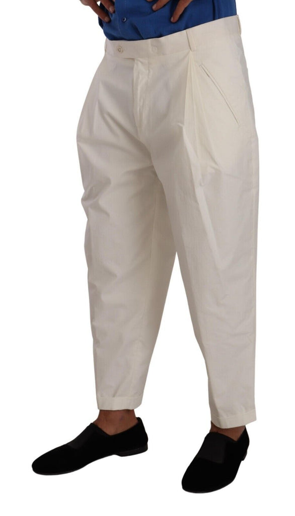 Dolce & Gabbana White Cotton Tapered Men Trouser Dress Pants Dolce & Gabbana