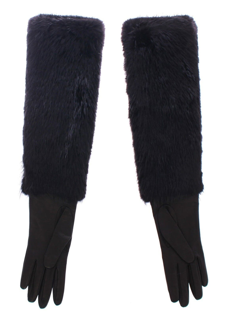 Dolce & Gabbana Black Beaver Fur Lambskin Leather Elbow Gloves - Luxe & Glitz