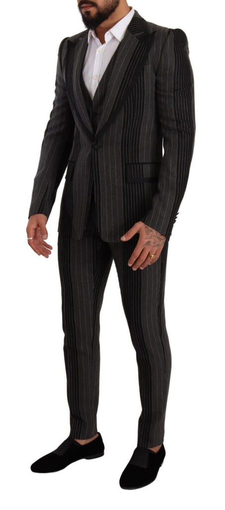 Dolce & Gabbana Black Gray Striped Slim Fit 3 Piece Suit Dolce & Gabbana
