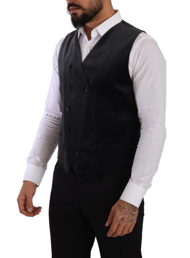 Dolce & Gabbana Gray Velvet Cotton Slim Fit Waistcoat Vest Dolce & Gabbana