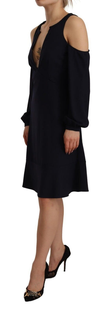 Twinset Black Long Sleeves Open Shoulder A-line Dress Twinset