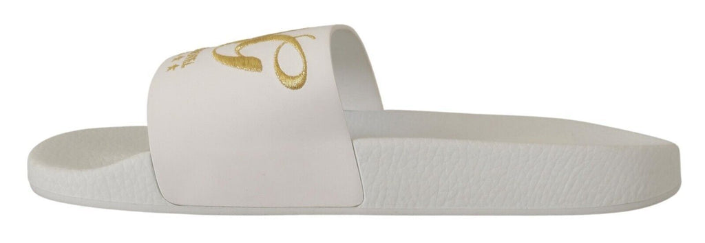 Dolce & Gabbana White Leather Luxury Hotel Slides Sandals Shoes Dolce & Gabbana