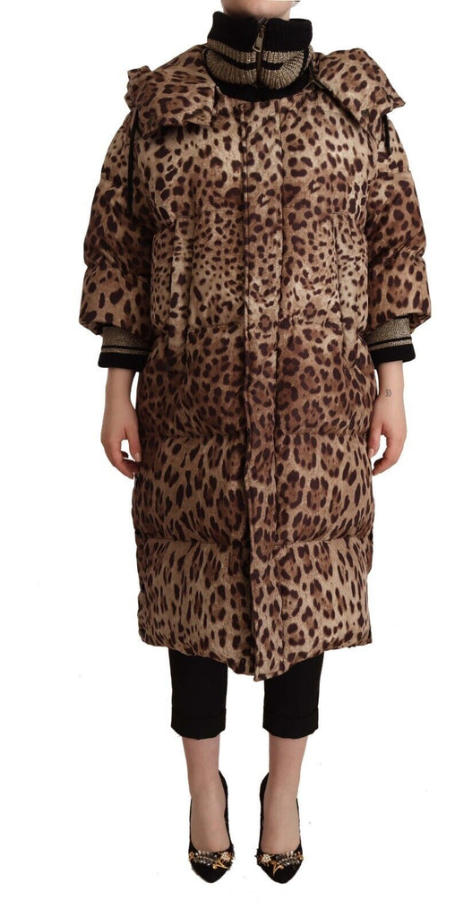 Dolce & Gabbana Brown Long Leopard Print Quilted Down Jacket Dolce & Gabbana